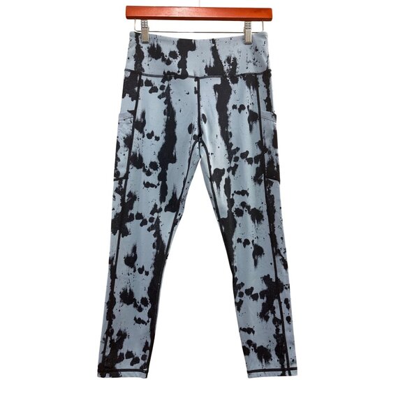 Zyia Active Black & Gray Splatter Print High-Waisted Leggings With Side Pockets - Picture 2 of 7